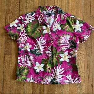 Vintage Made in Hawaii Pacific Legend Cotton Shirt | Magenta Floral | Size M